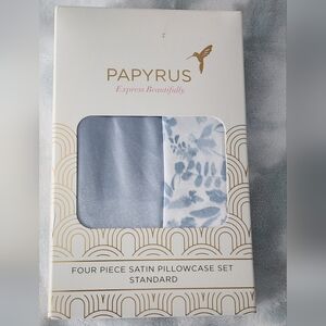 Papyrus Satin Pillowcases Set of 4 Blue & White Floral NEW! Standard size